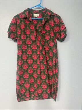 Sohana green/pink mini shirt dress, 100% cotton (fits like a medium)